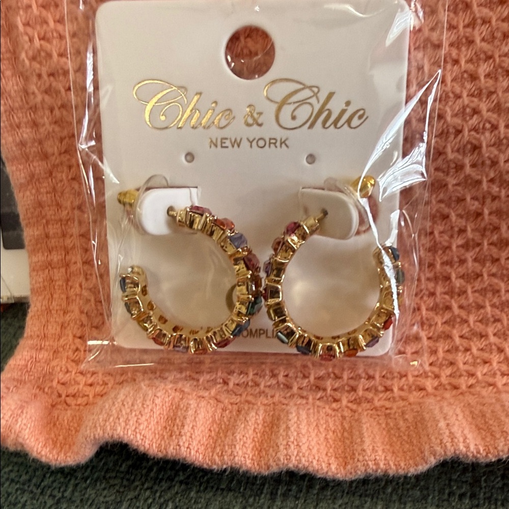 Gold Multicolor Stone Hoop Earrings